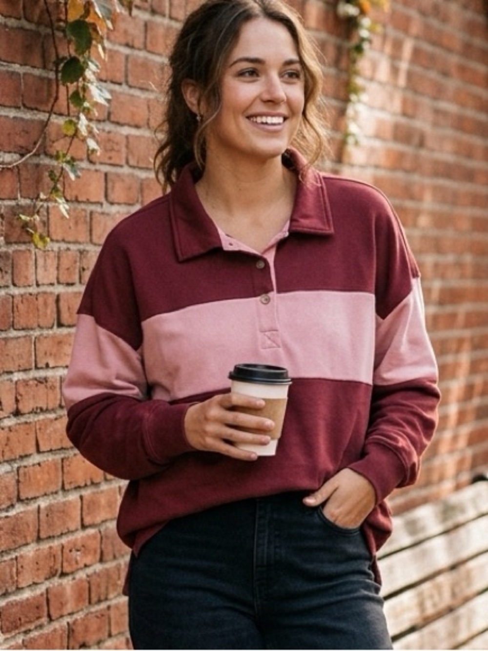 C&C California NWT Colorblock Rugby Polo Sweatshirt 2X Burgundy Pink
